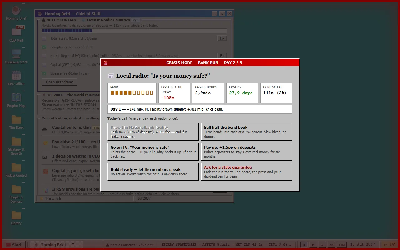 A bank run in the SejrBank 2008 financial crisis game